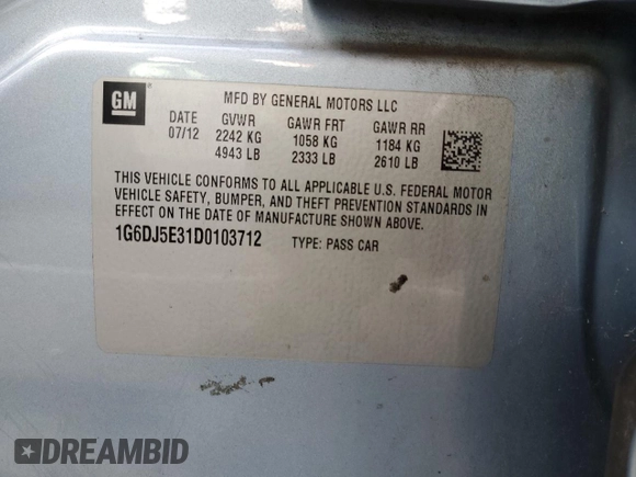 2013 Cadillac CTS Performance with VIN 1G6DJ5E31D0103712, listed as a Copart auction lot 43084175 with 83,965 mi miles and Salvage Title. Bid and sale history available at DreamBid. Image 13.