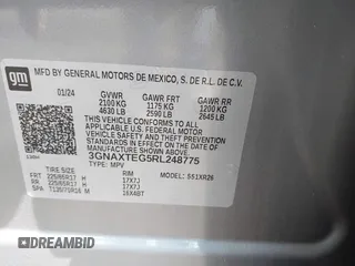 2024 Chevrolet Equinox LT with VIN 3GNAXTEG5RL248775, listed as a IAAI auction lot 40982905 with 97 mi miles and . Bid and sale history available at DreamBid. Image 9.