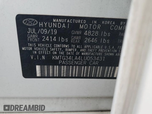 2020 Genesis G70 2.0T with VIN KMTG34LA4LU053431, listed as a Copart auction lot 60697685 with 91,626 mi miles and Salvage title. Bid and sale history available at DreamBid. Image 12.