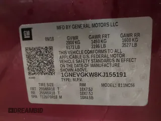 2019 Chevrolet Traverse LT Cloth z VIN 1GNEVGKW8KJ155191, wystawiony jako IAAI lot #41711343 z przebiegiem 202 711 mil mil oraz . Historia ofert i sprzedaży dostępna na DreamBid. Obrazek 9.