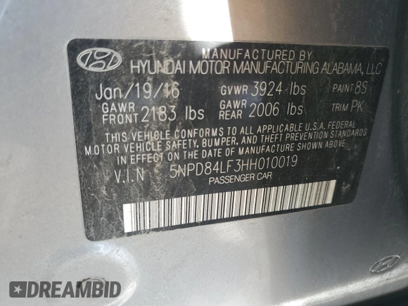 2017 Hyundai Elantra SE with VIN 5NPD84LF3HH010019, listed as a Copart auction lot 54347325 with 74,859 mi miles and Salvage Title. Bid and sale history available at DreamBid. Image 13.