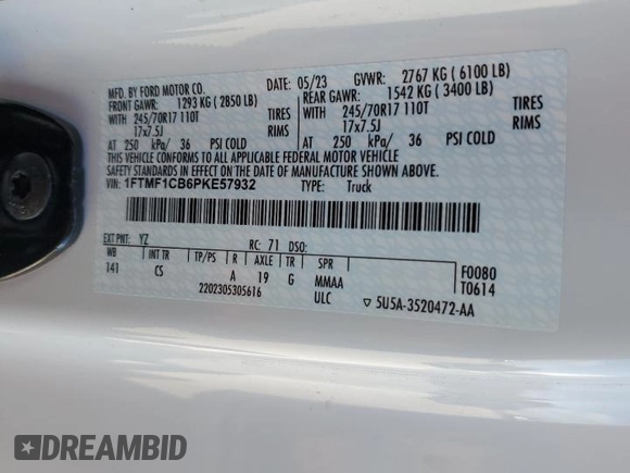 2023 Ford F-150 XL with VIN 1FTMF1CB6PKE57932, listed as a Copart auction lot 45393095 with 48,925 mi miles and Salvage Title. Bid and sale history available at carsss.com. Image 12.