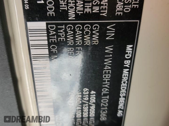2020 Mercedes-Benz Sprinter with VIN W1W4EBHY6LT021368, listed as a Copart auction lot 42975455 with 101,583 mi miles and Salvage Title. Bid and sale history available at DreamBid. Image 13.