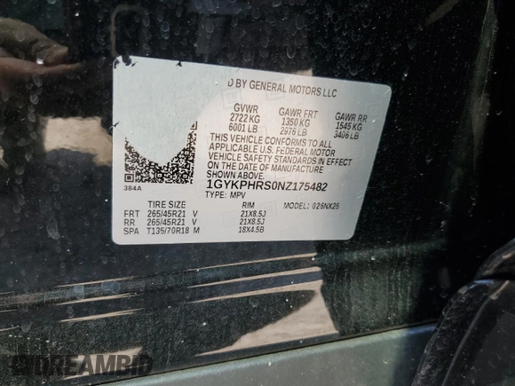 2022 Cadillac XT6 Sport with VIN 1GYKPHRS0NZ175482, listed as a Copart auction lot 47362325 with 47,584 mi miles and Salvage Title. Bid and sale history available at carsss.com. Image 14.