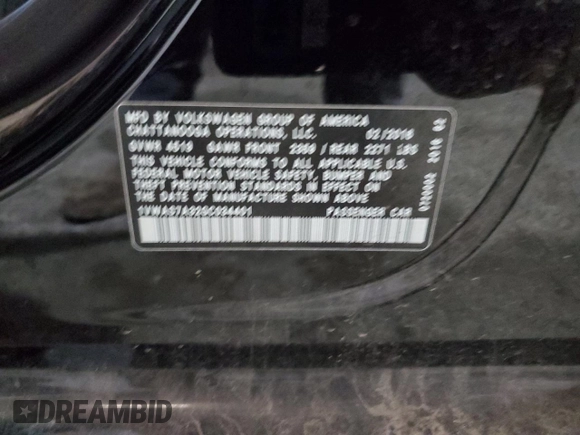2016 Volkswagen Passat S with VIN 1VWAS7A32GC034401, listed as a Copart auction lot 54748915 with 71,515 mi miles and Salvage title. Bid and sale history available at DreamBid. Image 12.