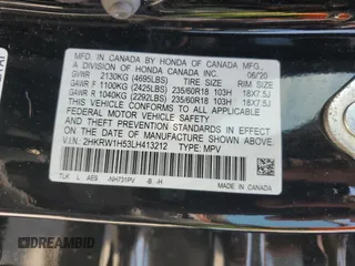 2020 Honda CR-V EX with VIN 2HKRW1H53LH413212, listed as a Copart auction lot 57423095 with 143,553 mi miles and Salvage title. Bid and sale history available at DreamBid. Image 14.