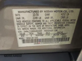 2006 Nissan Altima 2.5 with VIN 1N4AL11D66N461420, listed as a IAAI auction lot 42063645 with 211,266 mi miles. Bid and sale history available at carsss.com. Image 9.