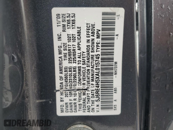 2010 Honda CR-V EX z VIN 5J6RE4H5XAL015745, wystawiony jako Copart lot #56214765 z przebiegiem 246 500 mil mil oraz Szkoda całkowita • Salvage title. Historia ofert i sprzedaży dostępna na DreamBid. Obrazek 13.