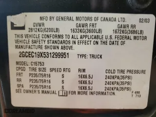 2003 Chevrolet Silverado 1500 LS with VIN 2GCEC19X531299951, listed as a Copart auction lot 81747724 with 207,011 mi miles and Salvage Title. Bid and sale history available at carsss.com. Image 13.