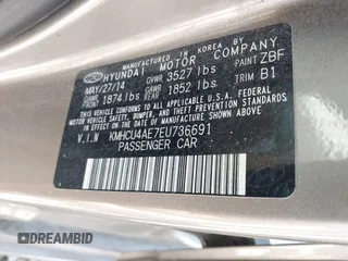 2014 Hyundai Accent GLS with VIN KMHCU4AE7EU736691, listed as a IAAI auction lot 42054514 with 80,715 mi miles and . Bid and sale history available at carsss.com. Image 9.