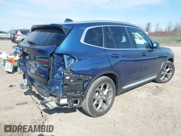 2023 BMW X3 xDrive30i with VIN 5UX53DP00P9R59770, listed as a IAAI auction lot 42054590 with 21,287 mi miles and . Bid and sale history available at DreamBid. Image 4.