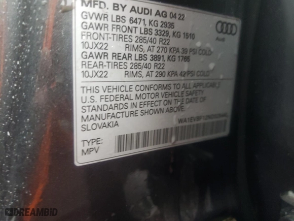 2022 Audi Q8 Premium Plus with VIN WA1EVBF12ND025446, listed as a Copart auction lot 74586734 with 19,886 mi miles and Salvage Title. Bid and sale history available at carsss.com. Image 13.