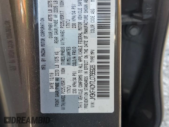 2020 Mazda CX-5 Touring with VIN JM3KFACM7L0766928, listed as a Copart auction lot 52494305 with Not Provided miles and Non Repairable. Bid and sale history available at DreamBid. Image 15.