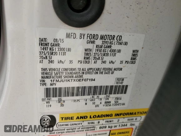 2016 Ford Expedition Limited z VIN 1FMJU1KTXGEF07194, wystawiony jako Copart lot #55064965 z przebiegiem 116 669 mil mil oraz Szkoda całkowita • Salvage title. Historia ofert i sprzedaży dostępna na DreamBid. Obrazek 13.
