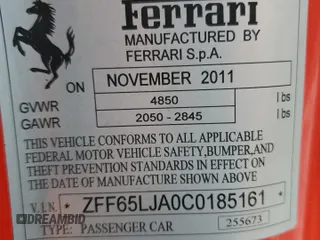2012 Ferrari California z VIN ZFF65LJA0C0185161, wystawiony jako Copart lot #54987374 z przebiegiem 35 280 mil mil oraz . Historia ofert i sprzedaży dostępna na DreamBid. Obrazek 12.