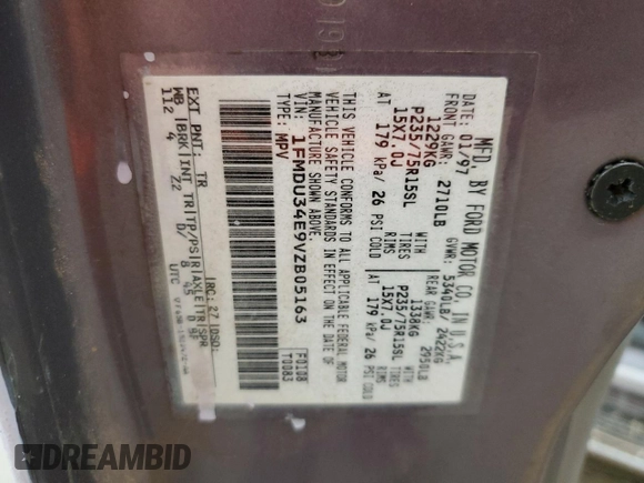 1997 Ford Explorer XL с VIN 1FMDU34E9VZB05163, выставлен на аукционе Copart как лот 69051374 с пробегом 113 148 миль миль и Списание • Salvage title. История ставок и продаж доступна на DreamBid. Изображение 13.