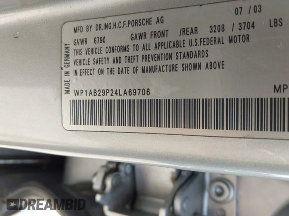 2004 Porsche Cayenne S with VIN WP1AB29P24LA69706, listed as a IAAI auction lot 42554793 with 230,583 mi miles and . Bid and sale history available at DreamBid. Image 9.
