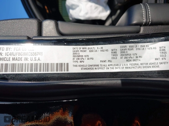 2021 Jeep Grand Cherokee Limited z VIN 1C4RJFBG8MC536748, wystawiony jako IAAI lot #41820268 z przebiegiem 49 882 mil mil oraz . Historia ofert i sprzedaży dostępna na DreamBid. Obrazek 9.
