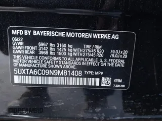 2022 BMW X5 xDrive45e with VIN 5UXTA6C09N9M81408, listed as a IAAI auction lot 41448822 with 35,147 mi miles. Bid and sale history available at carsss.com. Image 9.