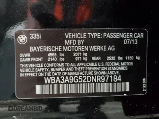 2013 BMW 3 Series 335i with VIN WBA3A9G52DNR97184, listed as a Copart auction lot 46601475 with 132,371 mi miles and Clean title. Bid and sale history available at DreamBid. Image 13.