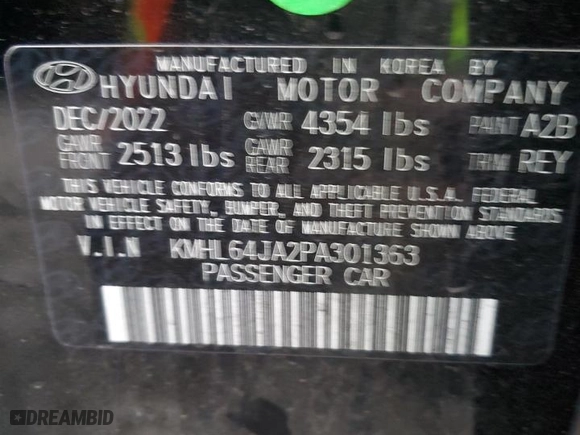 2023 Hyundai Sonata SEL with VIN KMHL64JA2PA301363, listed as a Copart auction lot 41366605 with 18,130 mi miles and Salvage Title. Bid and sale history available at carsss.com. Image 12.