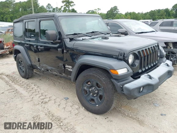 2019 Jeep Wrangler Unlimited Sport S with VIN 1C4HJXDG1KW603345, listed as a IAAI auction lot 42474523 with 90,048 mi miles and . Bid and sale history available at DreamBid. Image 1.