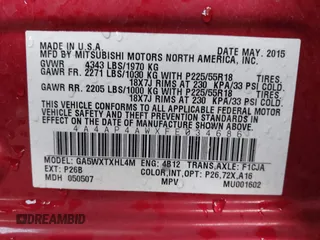 2015 Mitsubishi Outlander GT with VIN 4A4AP4AWXFE034686, listed as a IAAI auction lot 42185445 with 141,170 mi miles and . Bid and sale history available at DreamBid. Image 9.