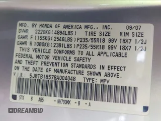 2008 Acura RDX Technology z VIN 5J8TB18578A004048, wystawiony jako IAAI lot #42168625 z przebiegiem 164 521 mil mil oraz . Historia ofert i sprzedaży dostępna na DreamBid. Obrazek 9.