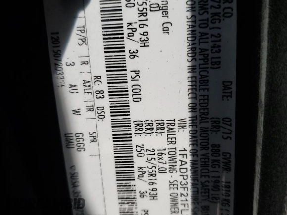 2015 Ford Focus SE with VIN 1FADP3F21FL349981, listed as a Copart auction lot 53460425 with 76,542 mi miles and Salvage title. Bid and sale history available at DreamBid. Image 12.