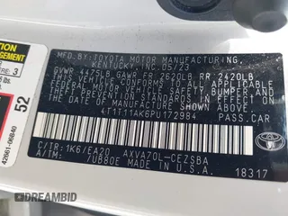 2023 Toyota Camry SE with VIN 4T1T11AK6PU172984, listed as a IAAI auction lot 41939130 with 55,169 mi miles and . Bid and sale history available at DreamBid. Image 9.