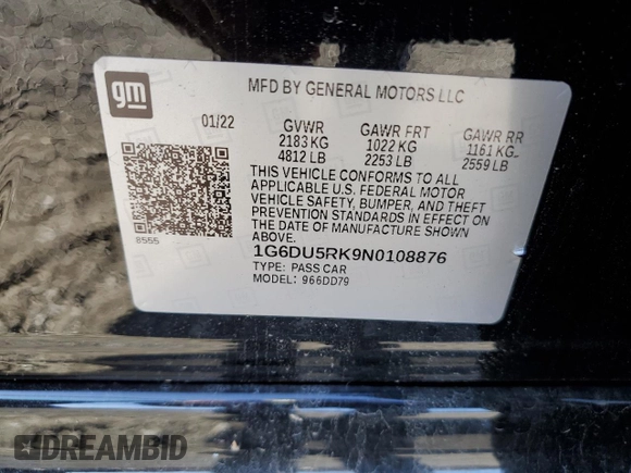2022 Cadillac CT5 Sport z VIN 1G6DU5RK9N0108876, wystawiony jako Copart lot #49467845 z przebiegiem Nie podano mil oraz Szkoda całkowita • Salvage title. Historia ofert i sprzedaży dostępna na DreamBid. Obrazek 12.