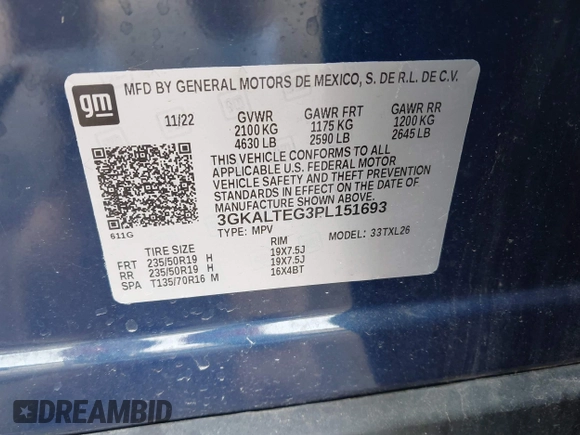 2023 GMC Terrain SLE с VIN 3GKALTEG3PL151693, выставлен на аукционе IAAI как лот 42526716 с пробегом 34 163 миль миль и . История ставок и продаж доступна на DreamBid. Изображение 9.