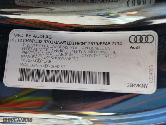 2013 Audi S5 Premium Plus with VIN WAUCGAFH4DN009057, listed as a Copart auction lot 44631485 with 124,854 mi miles and Salvage Title. Bid and sale history available at carsss.com. Image 12.