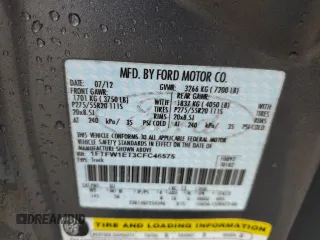 2012 Ford F-150 XL with VIN 1FTFW1ET3CFC46575, listed as a Copart auction lot 58613805 with 141,694 mi miles and Clean title. Bid and sale history available at DreamBid. Image 12.