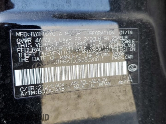 2016 Lexus IS 200t with VIN JTHBA1D2XG5020811, listed as a Copart auction lot 60625625 with 112,983 mi miles and Salvage title. Bid and sale history available at DreamBid. Image 12.