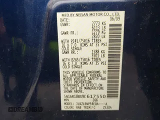 2009 Nissan Pathfinder SE with VIN 5N1AR18BX9C617550, listed as a IAAI auction lot 41918521 with 1 mi miles. Bid and sale history available at carsss.com. Image 9.