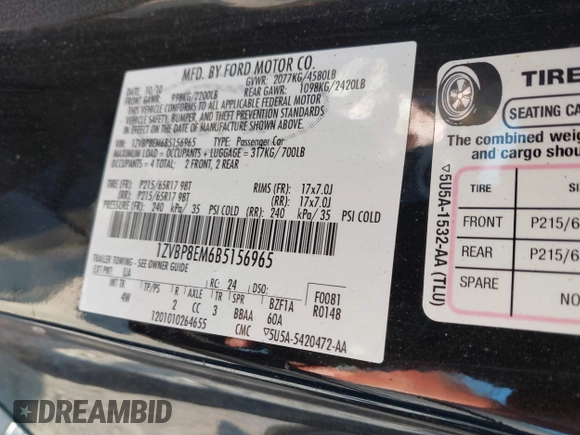 2011 Ford Mustang V6 с VIN 1ZVBP8EM6B5156965, выставлен на аукционе IAAI как лот 42600093 с пробегом 165 868 миль миль и . История ставок и продаж доступна на DreamBid. Изображение 9.