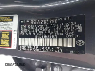 2016 Toyota Avalon Limited with VIN 4T1BK1EB8GU195475, listed as a IAAI auction lot 41321885 with 84,416 mi miles and . Bid and sale history available at DreamBid. Image 9.
