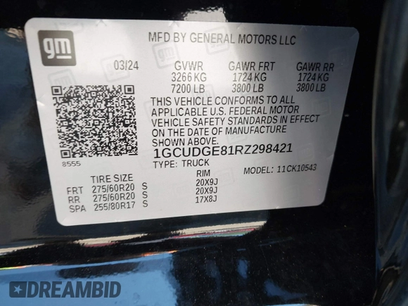 2024 Chevrolet Silverado 1500 LTZ with VIN 1GCUDGE81RZ298421, listed as a IAAI auction lot 41775039 with 6,900 mi miles and . Bid and sale history available at DreamBid. Image 9.