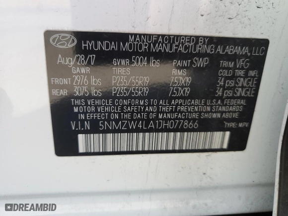 2018 Hyundai Santa Fe Sport 2.0T Ultimate with VIN 5NMZW4LA1JH077866, listed as a Copart auction lot 48766225 with 60,897 mi miles and Salvage Title. Bid and sale history available at carsss.com. Image 14.