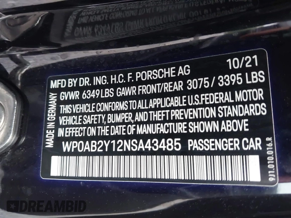 2022 Porsche Taycan 4S с VIN WP0AB2Y12NSA43485, выставлен на аукционе IAAI как лот 42339411 с пробегом 16 371 миль миль и . История ставок и продаж доступна на DreamBid. Изображение 9.