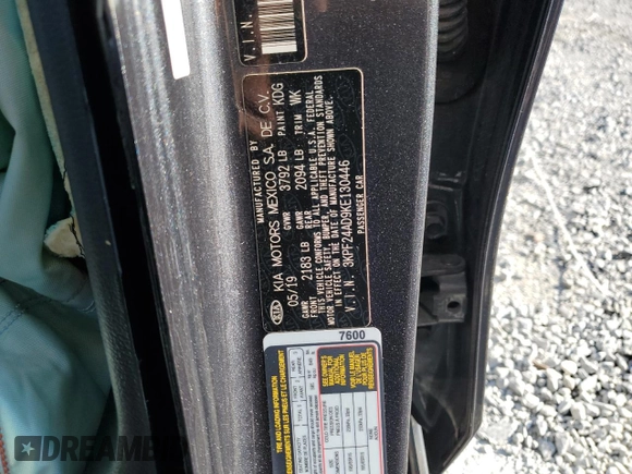 2019 Kia Forte LXS with VIN 3KPF24AD9KE130446, listed as a Copart auction lot 62060265 with 94,504 mi miles and Non repairable. Bid and sale history available at DreamBid. Image 13.