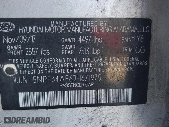 2018 Hyundai Sonata SEL with VIN 5NPE34AF6JH671975, listed as a Copart auction lot 88004705 with 128,123 mi miles and Salvage Title. Bid and sale history available at DreamBid. Image 12.