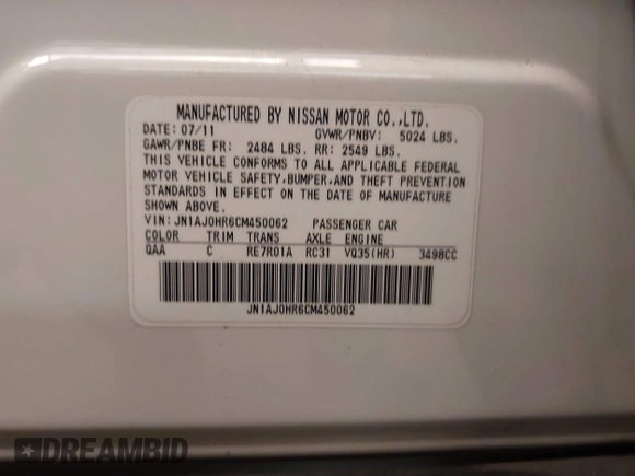 2012 Infiniti EX Journey with VIN JN1AJ0HR6CM450062, listed as a IAAI auction lot 41278098 with 141,072 mi miles. Bid and sale history available at carsss.com. Image 9.
