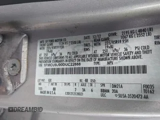 2013 Ford Escape Titanium with VIN 1FMCU9J90DUC22888, listed as a IAAI auction lot 41664550 with 185,568 mi miles and . Bid and sale history available at DreamBid. Image 9.