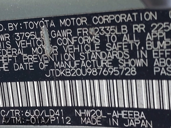 2008 Toyota Prius with VIN JTDKB20U987695728, listed as a IAAI auction lot 40311189 with 264,964 mi miles and . Bid and sale history available at DreamBid. Image 9.