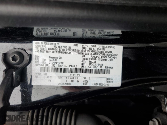 2016 Ford Focus SE z VIN 1FADP3F26GL340954, wystawiony jako Copart lot #60989915 z przebiegiem 26 052 mil mil oraz Szkoda całkowita • Salvage title. Historia ofert i sprzedaży dostępna na DreamBid. Obrazek 12.