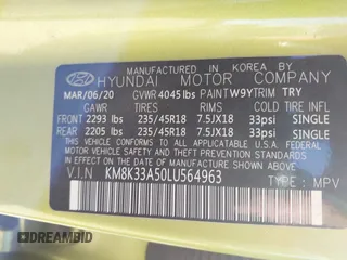 2020 Hyundai Kona Limited with VIN KM8K33A50LU564963, listed as a IAAI auction lot 41683697 with 87,893 mi miles. Bid and sale history available at carsss.com. Image 9.