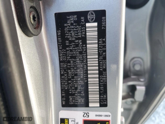 2022 Toyota Camry SE with VIN 4T1T11AK5NU667464, listed as a Copart auction lot 47526925 with 35,873 mi miles and Salvage Title. Bid and sale history available at carsss.com. Image 12.