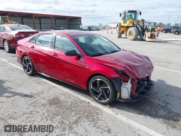 2023 Hyundai Elantra N Line z VIN KMHLR4AF8PU604133, wystawiony jako IAAI lot #41923605 z przebiegiem 60 288 mil mil oraz . Historia ofert i sprzedaży dostępna na DreamBid. Obrazek 1.